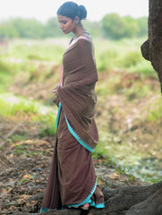 Bengal Weaves. Handwoven Soft Cotton Saree - Cocoa Breeze