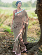 Bengal Weaves. Handwoven Soft Cotton Saree - Misty Taupe