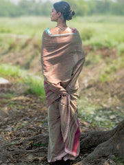 Bengal Weaves. Handwoven Soft Cotton Saree - Misty Taupe