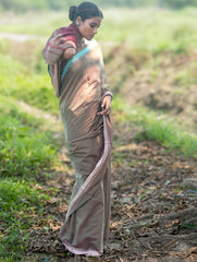 Bengal Weaves. Handwoven Soft Cotton Saree - Misty Taupe