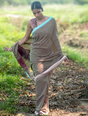 Bengal Weaves. Handwoven Soft Cotton Saree - Misty Taupe
