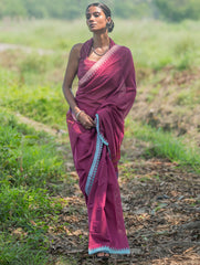 Bengal Weaves. Handwoven Soft Cotton Saree - Berry Bloom