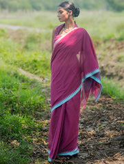 Bengal Weaves. Handwoven Soft Cotton Saree - Berry Bloom