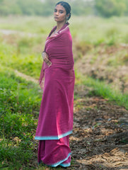 Bengal Weaves. Handwoven Soft Cotton Saree - Berry Bloom