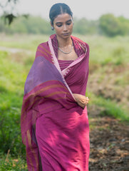 Bengal Weaves. Handwoven Soft Cotton Saree - Berry Bloom