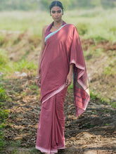 Bengal Weaves. Handwoven Soft Cotton Saree - Dusty Mocha