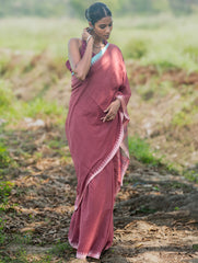 Bengal Weaves. Handwoven Soft Cotton Saree - Dusty Mocha