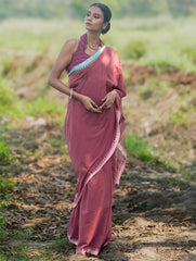 Bengal Weaves. Handwoven Soft Cotton Saree - Dusty Mocha