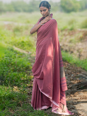 Bengal Weaves. Handwoven Soft Cotton Saree - Dusty Mocha