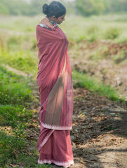 Bengal Weaves. Handwoven Soft Cotton Saree - Dusty Mocha
