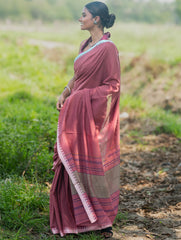 Bengal Weaves. Handwoven Soft Cotton Saree - Dusty Mocha