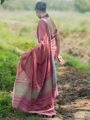 Bengal Weaves. Handwoven Soft Cotton Saree - Dusty Mocha