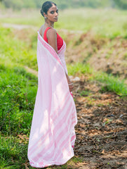 Bengal Weaves. Handwoven Soft Cotton Saree - Rose Grids