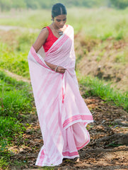 Bengal Weaves. Handwoven Soft Cotton Saree - Rose Grids