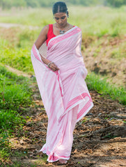 Bengal Weaves. Handwoven Soft Cotton Saree - Rose Grids