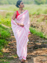 Bengal Weaves. Handwoven Soft Cotton Saree - Rose Grids