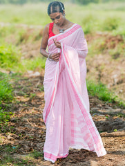 Bengal Weaves. Handwoven Soft Cotton Saree - Rose Grids