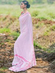 Bengal Weaves. Handwoven Soft Cotton Saree - Rose Grids