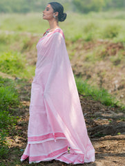Bengal Weaves. Handwoven Soft Cotton Saree - Rose Grids