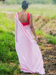 Bengal Weaves. Handwoven Soft Cotton Saree - Rose Grids