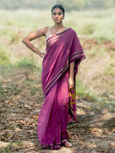 Bengal Weaves. Handwoven Soft Cotton Saree - Mulberry Borders