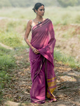 Bengal Weaves. Handwoven Soft Cotton Saree - Mulberry Borders