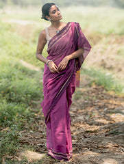 Bengal Weaves. Handwoven Soft Cotton Saree - Mulberry Borders