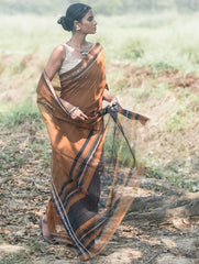 Bengal Weaves. Handwoven Soft Cotton Saree - Copper Dusk