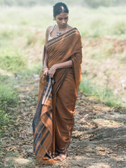 Bengal Weaves. Handwoven Soft Cotton Saree - Copper Dusk
