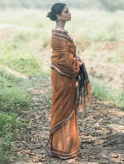 Bengal Weaves. Handwoven Soft Cotton Saree - Copper Dusk