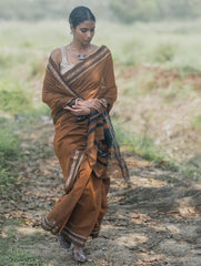 Bengal Weaves. Handwoven Soft Cotton Saree - Copper Dusk