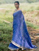 Bengal Weaves. Handwoven Soft Cotton Saree - Sapphire Meadow