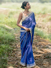 Bengal Weaves. Handwoven Soft Cotton Saree - Sapphire Meadow