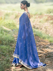 Bengal Weaves. Handwoven Soft Cotton Saree - Sapphire Meadow