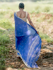 Bengal Weaves. Handwoven Soft Cotton Saree - Sapphire Meadow