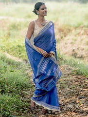 Bengal Weaves. Handwoven Soft Cotton Saree - Sapphire Meadow