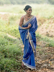 Bengal Weaves. Handwoven Soft Cotton Saree - Sapphire Meadow