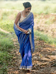 Bengal Weaves. Handwoven Soft Cotton Saree - Sapphire Meadow