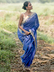 Bengal Weaves. Handwoven Soft Cotton Saree - Sapphire Meadow