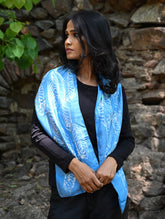 Light & Soft. Handcrafted Silk Batik Scarf - Blue Plume