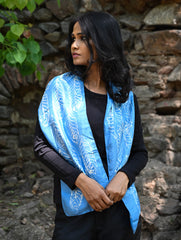 Light & Soft. Handcrafted Silk Batik Scarf - Blue Plume
