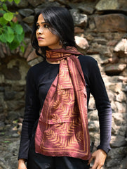 Light & Soft. Handcrafted Silk Batik Scarf - Cocoa Fern