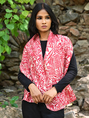 Light & Soft. Handcrafted Silk Batik Scarf - Coral Maze
