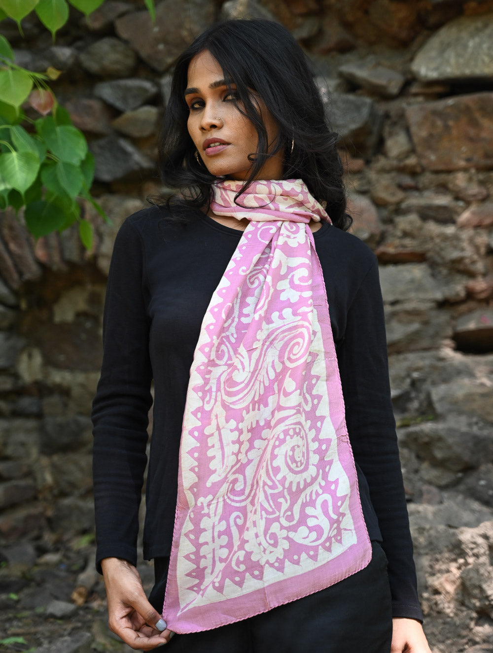 Light & Soft. Handcrafted Silk Batik Scarf - Mauve Vines