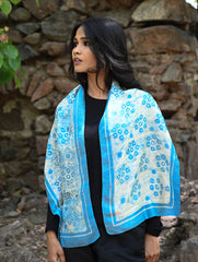 Light & Soft. Handcrafted Silk Batik Scarf - Azure Dew