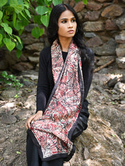 Light & Soft. Handcrafted Silk Batik Scarf - Crimson Canopy
