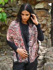 Light & Soft. Handcrafted Silk Batik Scarf - Crimson Canopy