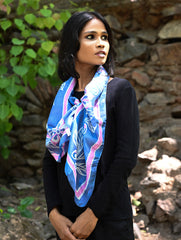 Light & Soft. Handcrafted Silk Batik Scarf - Bluebell Strands