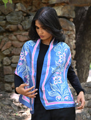 Light & Soft. Handcrafted Silk Batik Scarf - Bluebell Strands