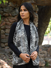Light & Soft. Handcrafted Silk Batik Scarf - Monochrome Mosaic